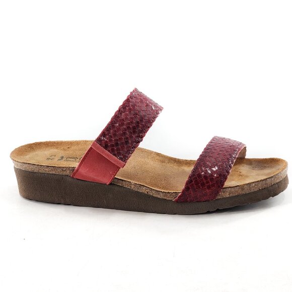 Naot Shoes - NAOT Blake Woven Leather Low Wedge Slide Sandals